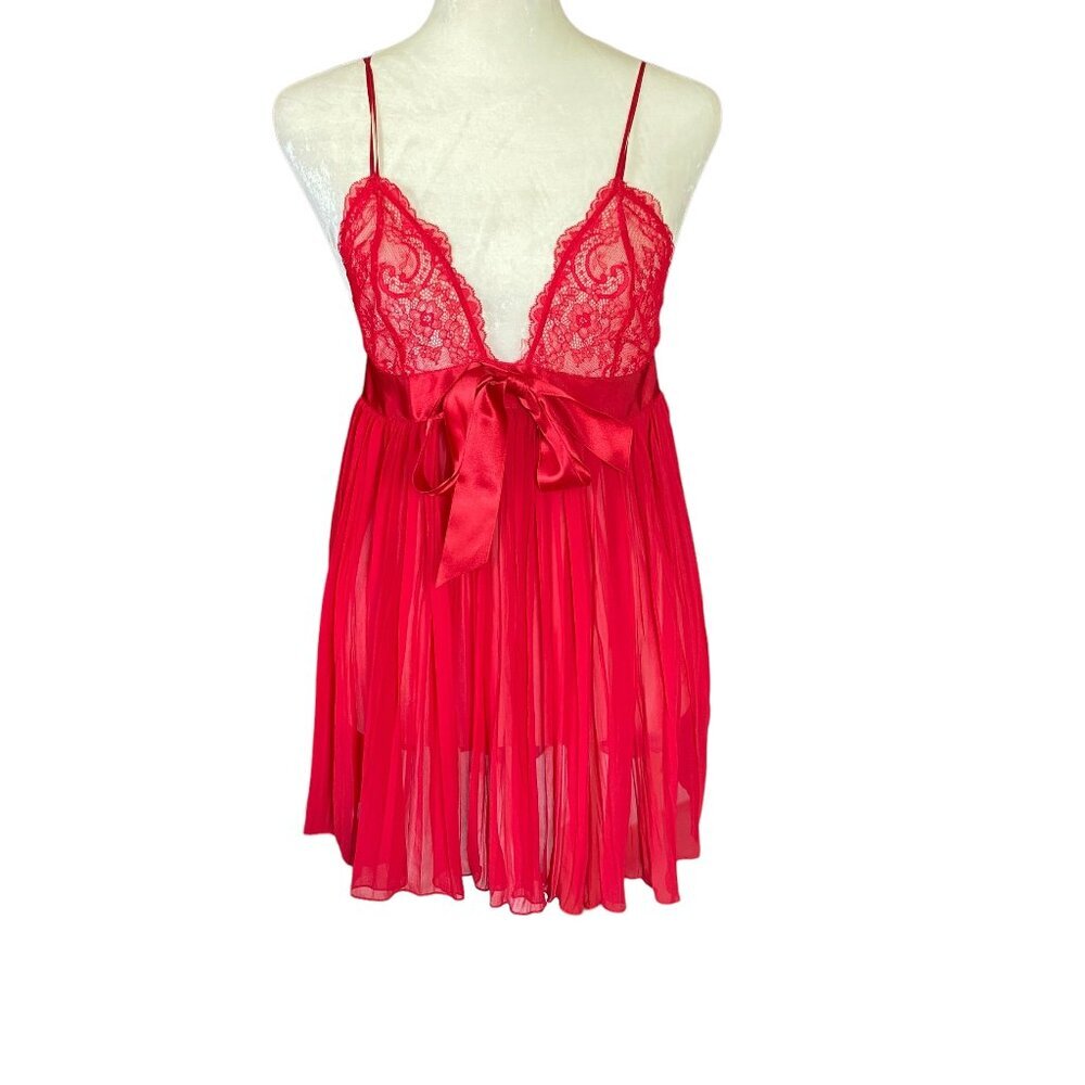 Victoria's Secret M red lace sheer accordion ruffle tie in the front lingerie